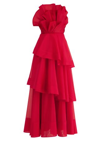 Selestia red ruffled gown