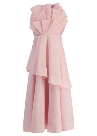 Selestia pink ruffled midi dress