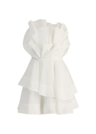 Selestia ivory ruffled organza mini dress