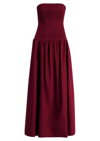 Vacation burgundy strapless cotton gown