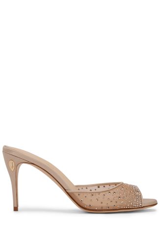 Guido 85 crystal-embellished mesh and satin mules