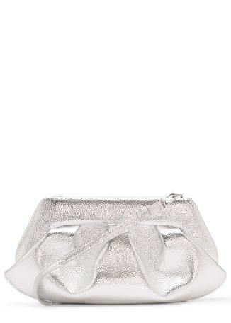 Bios baguette silver metallic faux leather clutch