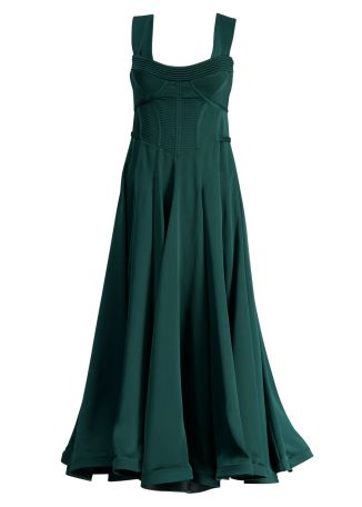 The Gazelle green gathered satin midi dress