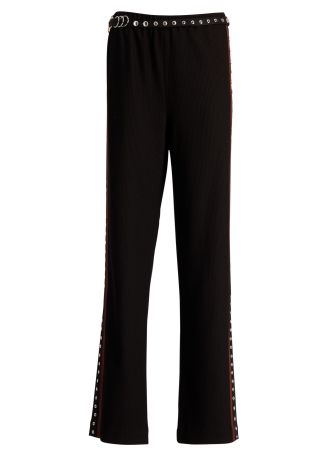 Black stud-embellished jersey trousers