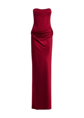 The Perido red strapless satin gown