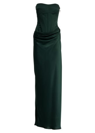 The Perido green strapless satin gown