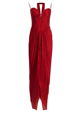 Tonia red pleated silk gown