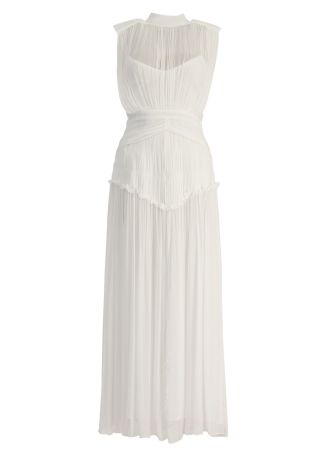 Clemence ivory pleated chiffon maxi dress