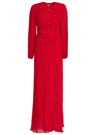 Romy red ruched georgette maxi dress