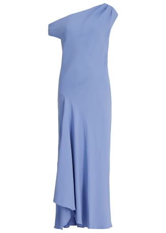 Rio blue asymmetrical crepe midi dress