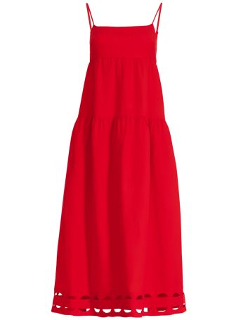 Birdie red tiered linen-blend midi dress