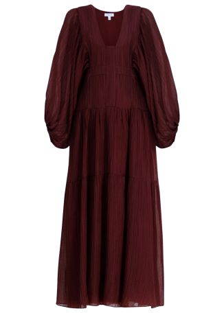 Anika brown crinkled midi dress