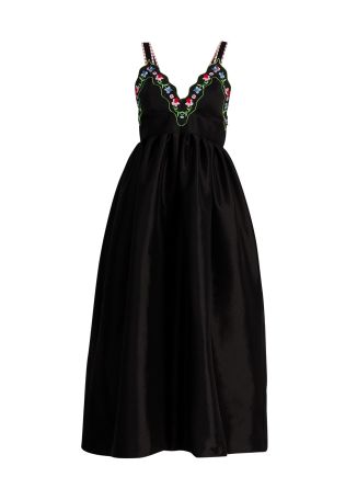 Selene black floral-embroidered maxi dress