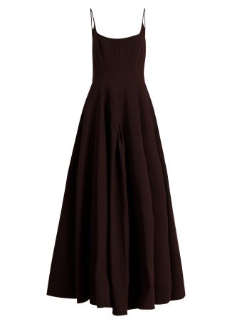 Joy brown pleated cotton-blend maxi dress