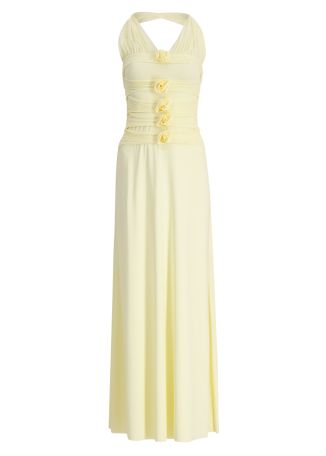 Villadiego ivory floral-embellished stretch-jersey maxi dress