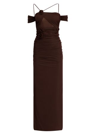 Abisso brown ruched stretch-jersey maxi dress