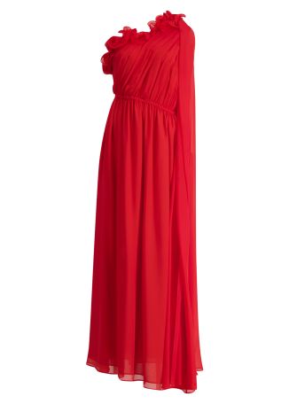 Jenni red one-shoulder silk maxi dress