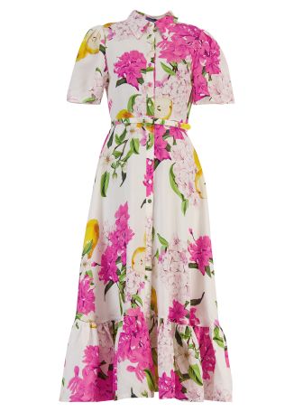 Becca printed linen-blend midi dress