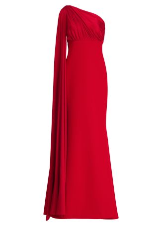Saira red cape-effect silk gown
