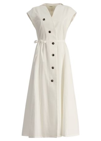 Sesilia white belted cotton midi dress
