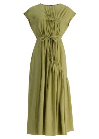 Sara yellow gathered cotton midi dress