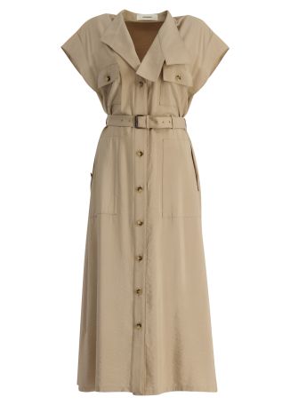 Rachele beige belted rayon-blend midi dress