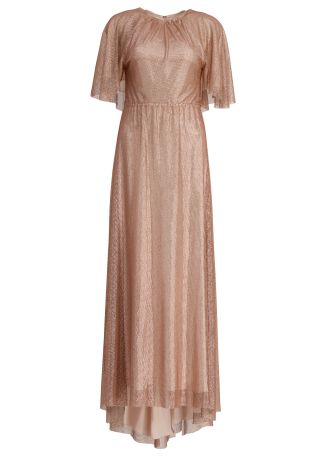 Pink rhinestone-embellished mesh maxi dress