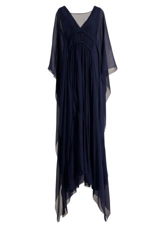 Navy cape-effect silk-blend gown