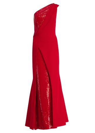 Black sequin-embellished crepe gown