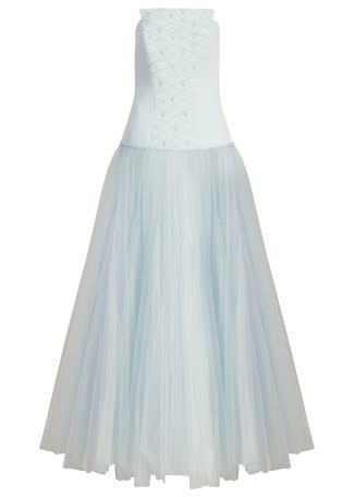 Mel blue strapless satin and tulle gown