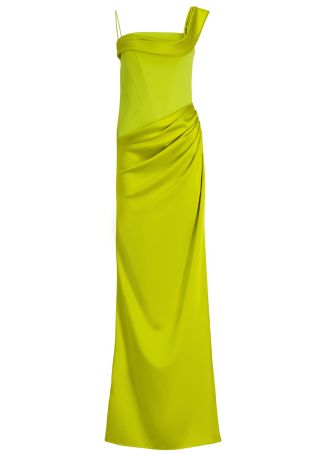 Etoile yellow draped crepe and satin gown