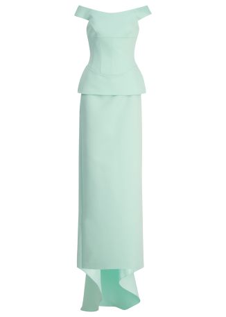 Kei blue off-the-shoulder crepe top and skirt set