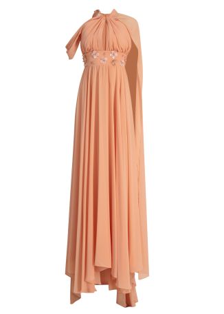 Perry orange pleated chiffon maxi dress