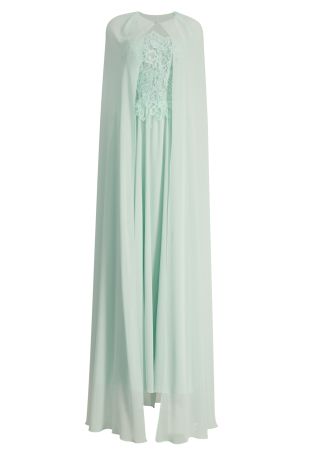 Chantilly blue cape-effect chiffon maxi dress