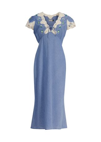 Amari blue lace-trimmed cotton midi dress
