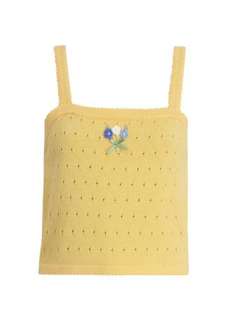 Perla yellow floral-embroidered wool tank