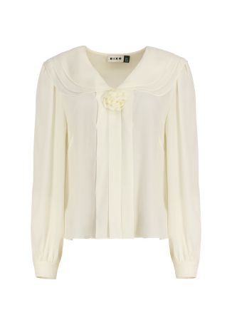Emelin ivory floral-embellished silk blouse