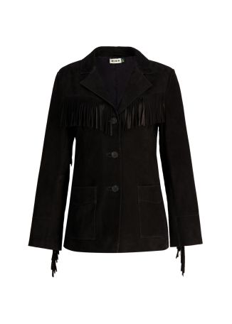 Teagan black fringe-embellished suede jacket