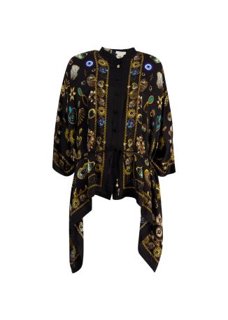 Amulets and alchemy printed silk blouse