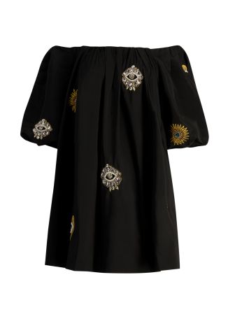 Amulets and alchemy crystal-embellished taffeta mini dress