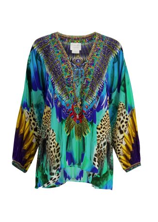 Jungle flight printed silk blouse
