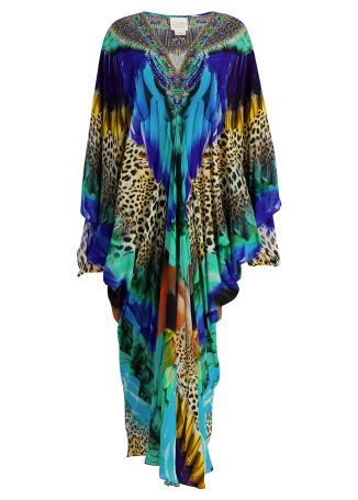 Jungle Flight printed silk kaftan