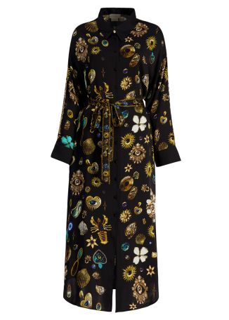 Amulets and alchemy printed silk midi dress