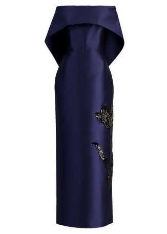 Navy sequin-embellished silk-blend gown