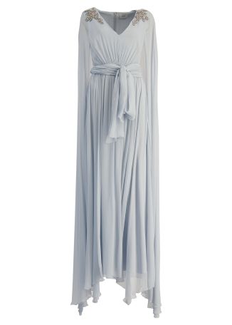 Blue cape-effect silk gown