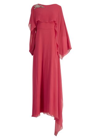 Coral draped silk gown