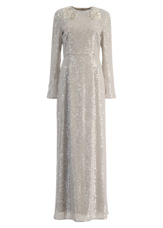 Silver sequin-embellished georgette gown