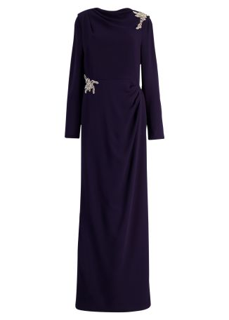 Blue crystal-embellished sable gown