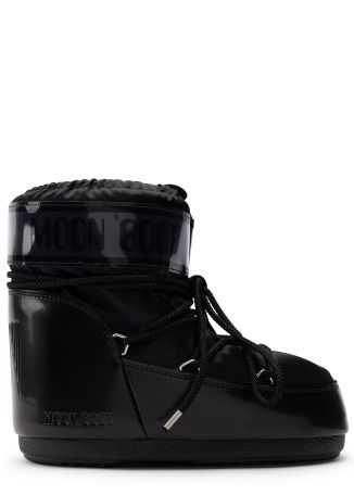 Icon Low Glance black logo satin snow boots