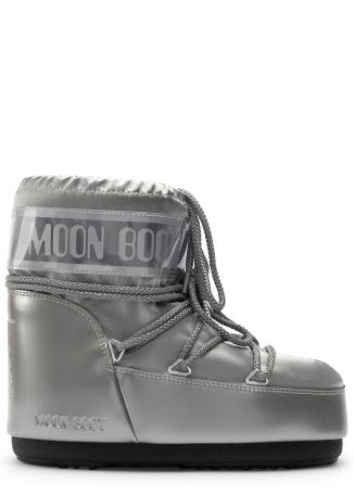 Icon Low Glance silver logo satin snow boots